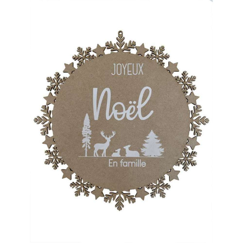 Couronne Cerf Joyeux Noël en famille en médium (x4