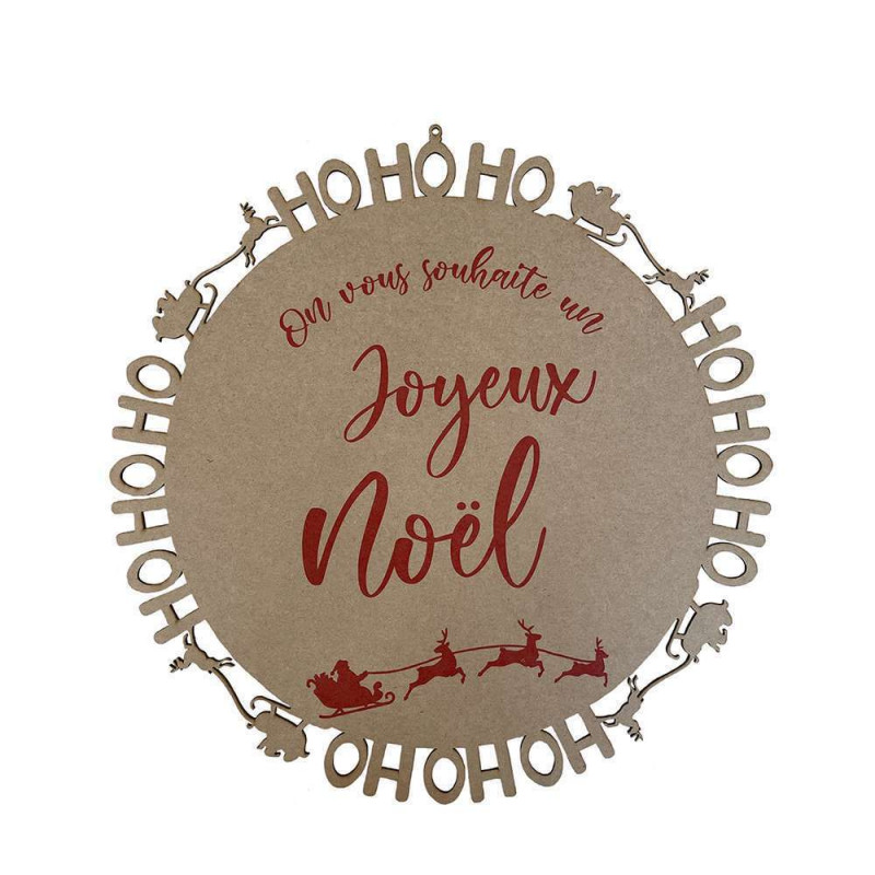 Couronne bois  Hohoho - Joyeux Noël
