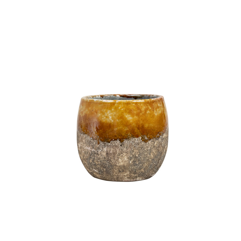 Cache-pot Lindy, en céramique, coloris ocre - D. 1
