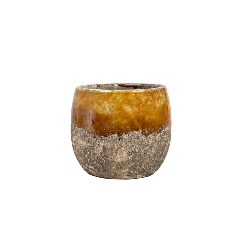 Cache-pot Lindy, en céramique, coloris ocre - D. 1