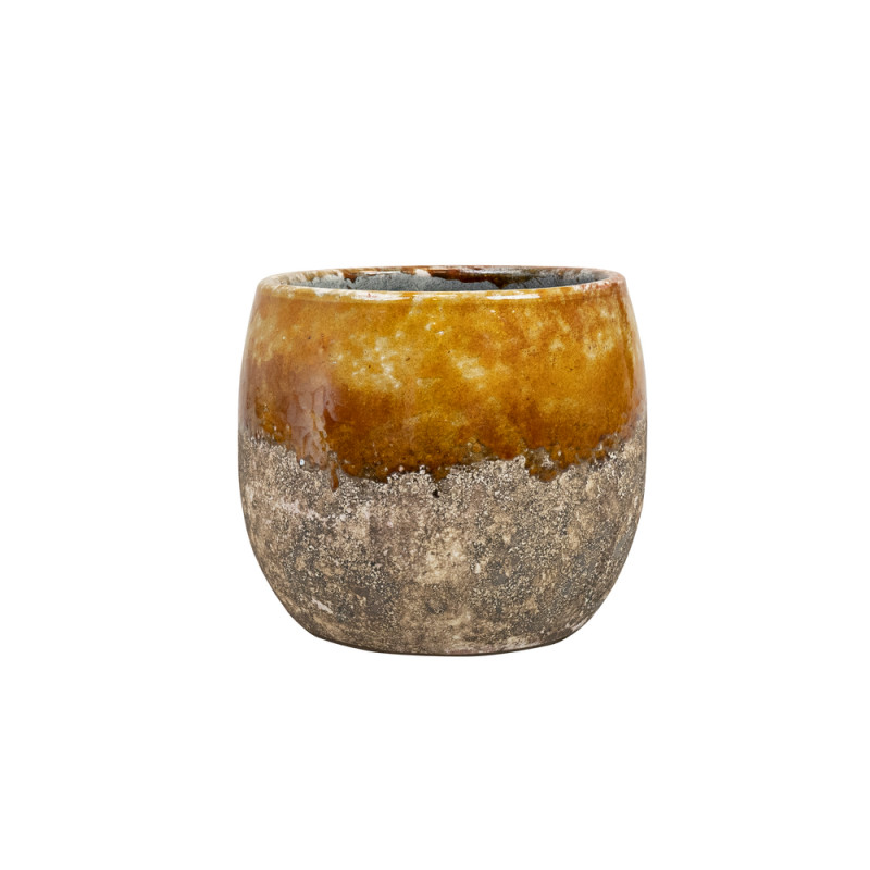 Cache-pot Lindy, en céramique, coloris ocre - D. 2