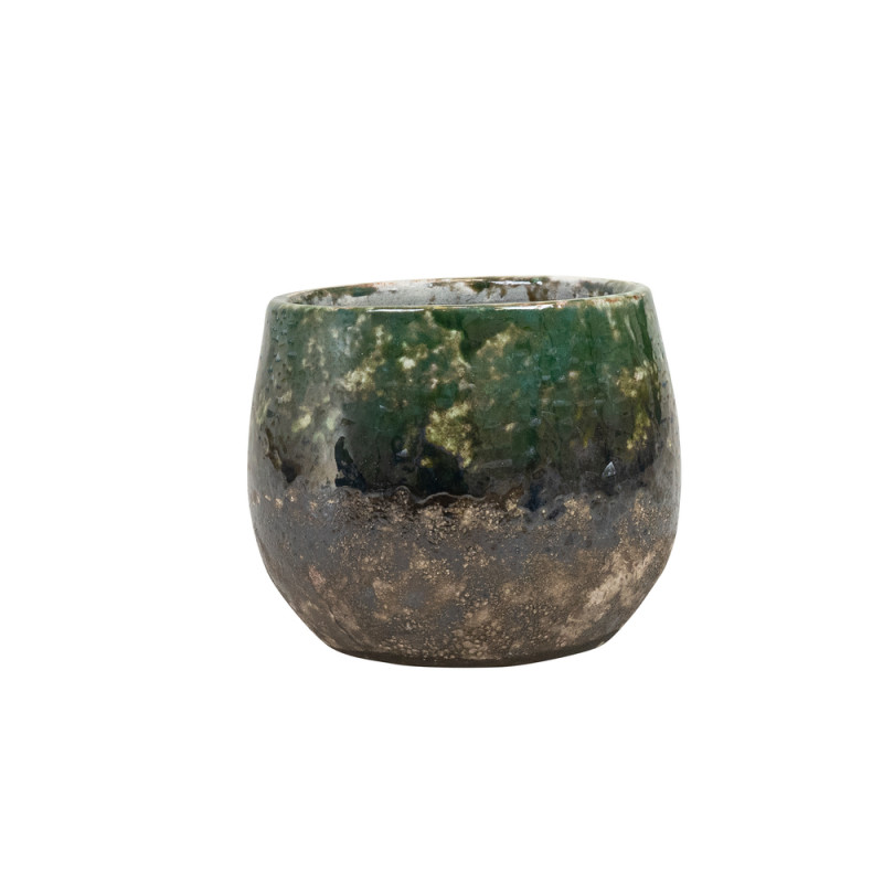 Cache-pot Lindy, en céramique, coloris vert - D. 2