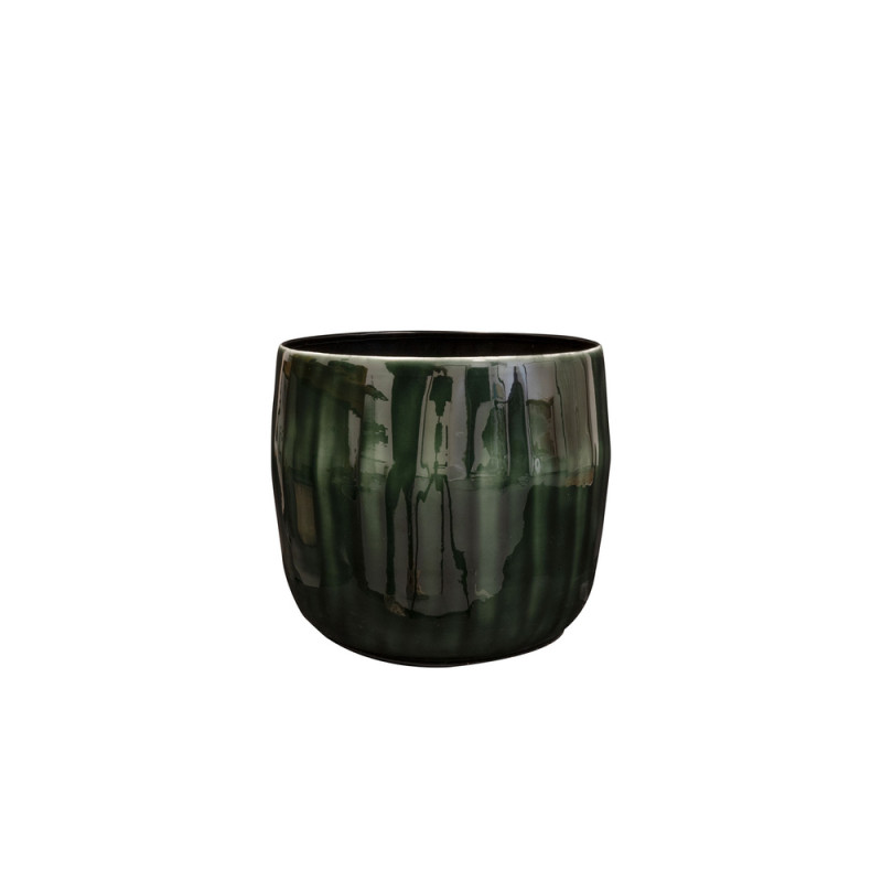 Cache-pot Babet, en métal, coloris vert pin - D. 2