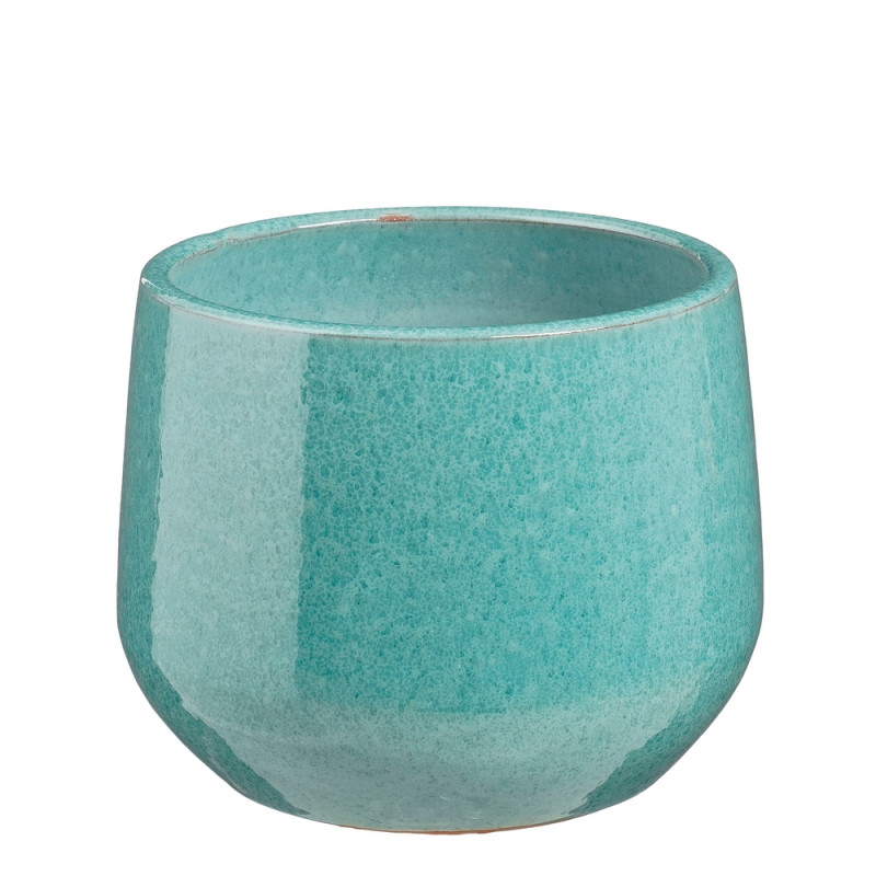 Cache-pot Matteo, coloris turquoise - H. 15xD. 18c
