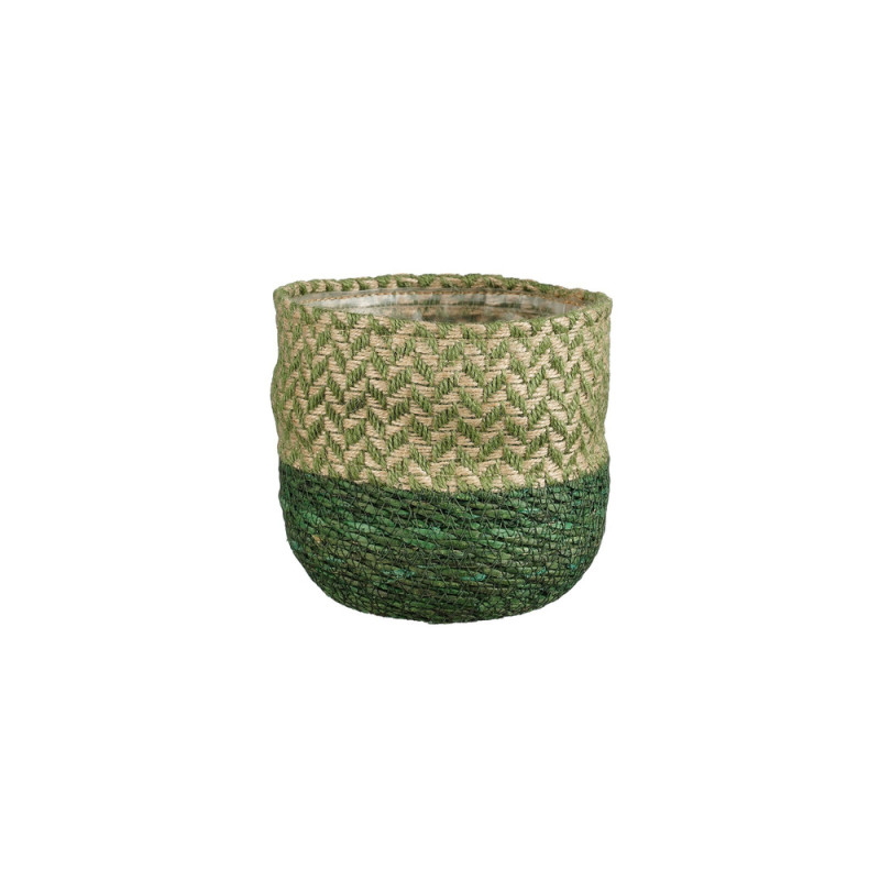 Cache-pot Davina, en zostère, coloris vert - H. 14
