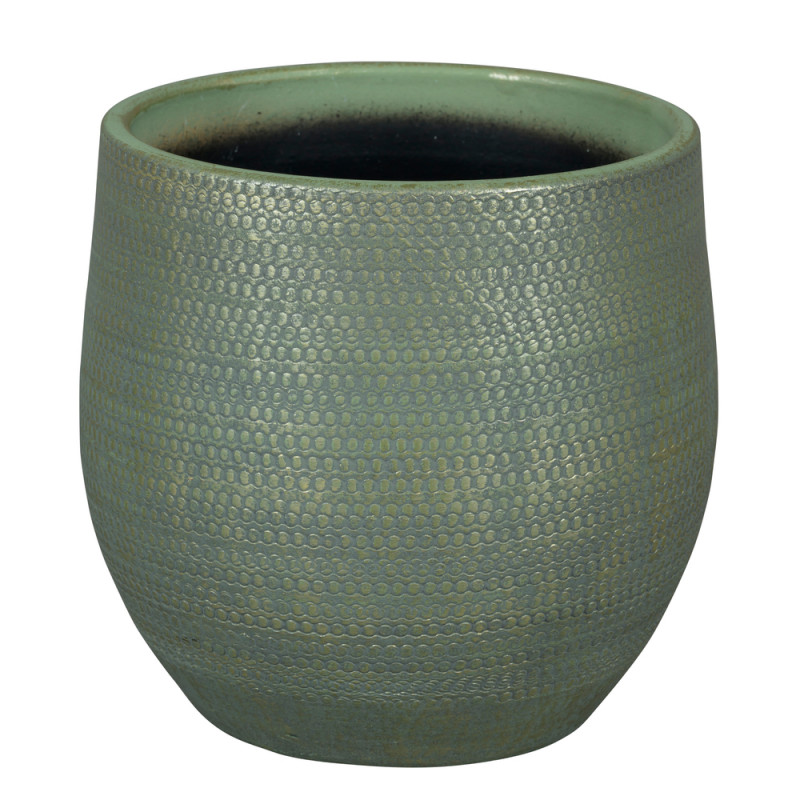 Cache-pot Boaz, en grès, coloris vert - D. 29xH. 2