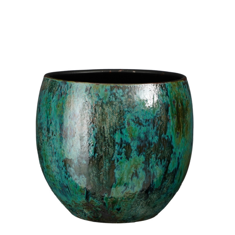 Cache-pot Loren en terre cuite, coloris bleu - H.