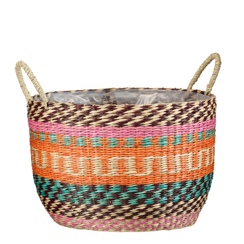 Panier multicolore en jonc de mer - H. 30xD. 40cm