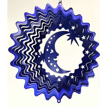 Spirale éolienne Lune/étoile : bleu, d.15,2cm