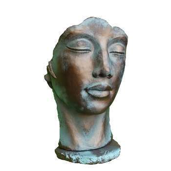 Statue visage femme : pierre, bronze, h.115cm