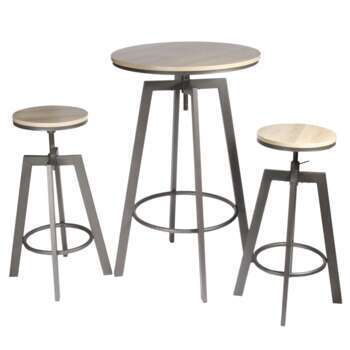 Table + 2 tabourets : bois, 64x64x93cm