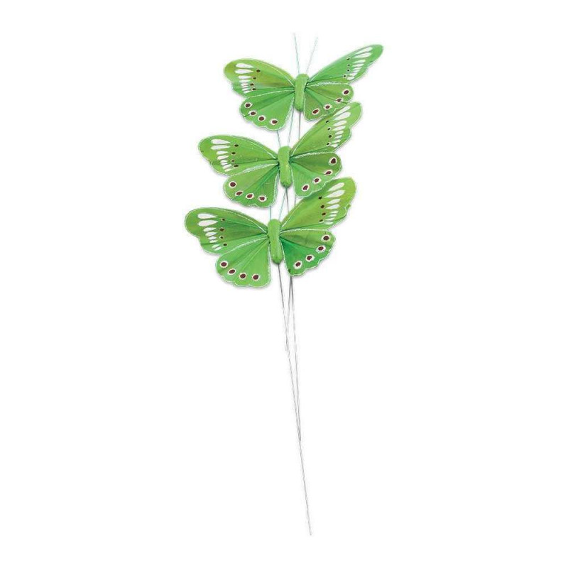 3 Papillons sur tige anis - 7,5cm