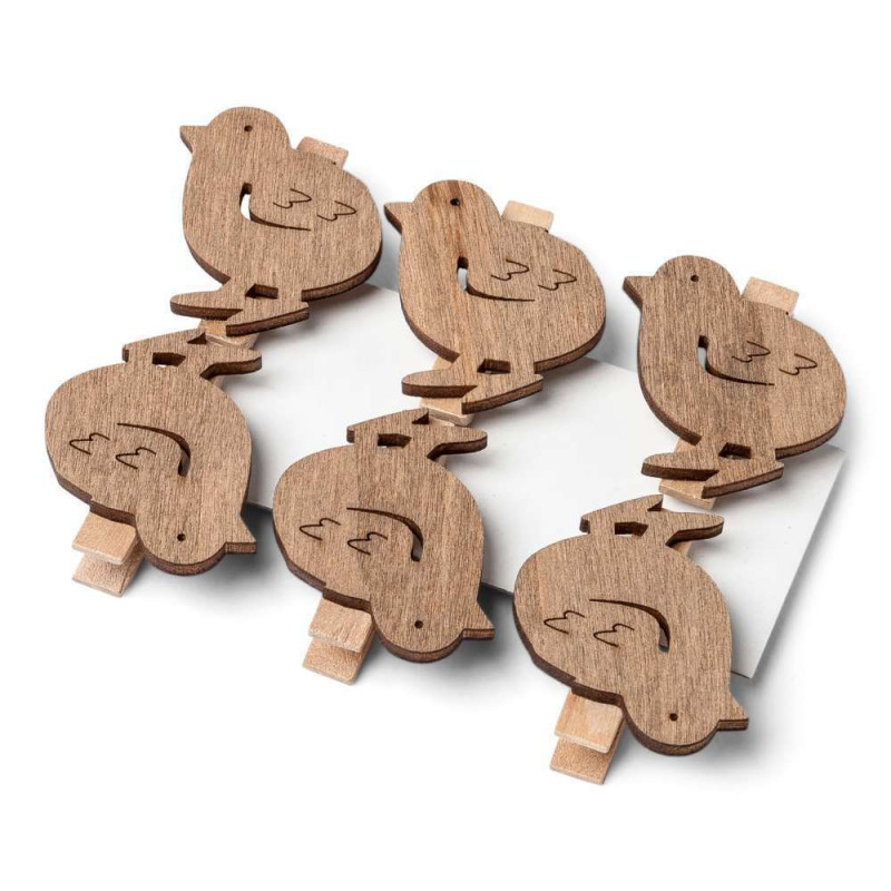 6 pinces Pioupiou bois ajouré - 3,5cm
