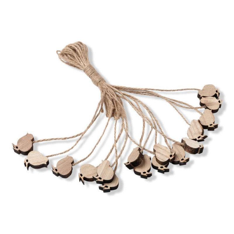16 Pioupious bois 2cm avec ficelle 27cm