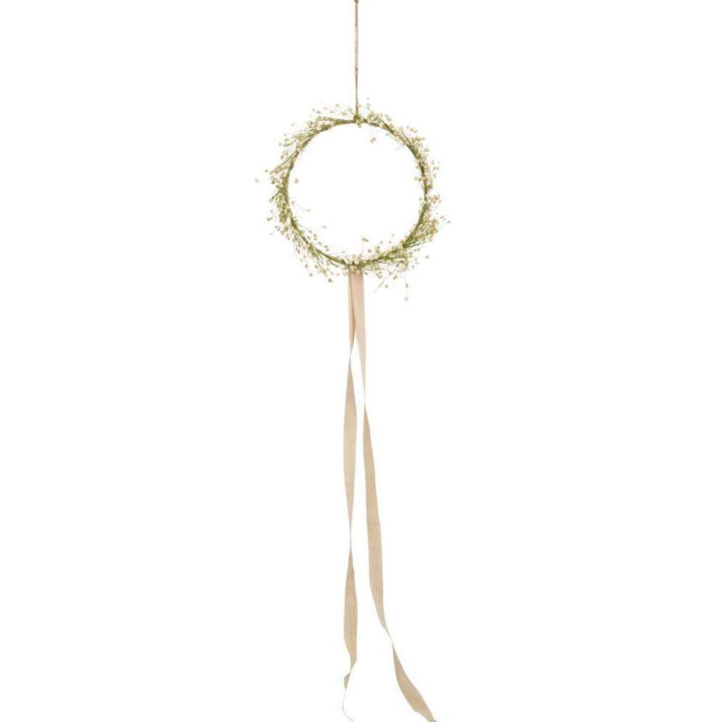 Couronne de gypsophile séché avec ruban à suspendr
