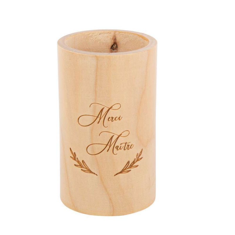 Pot à Crayon Merci Maître en Bois - 10x6cm