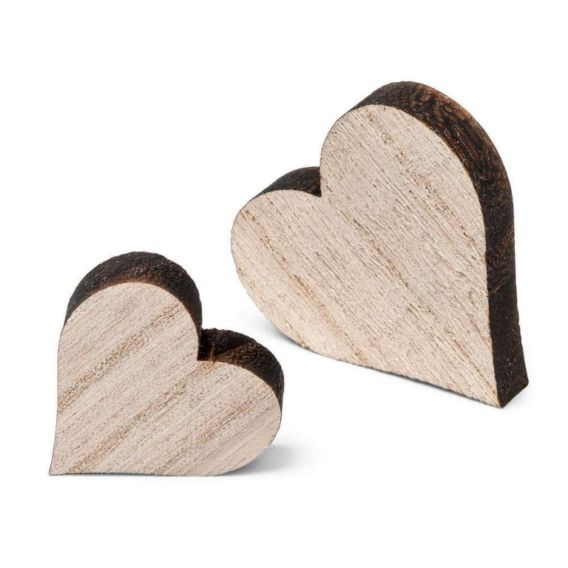 12 coeurs bois - 2,5 et 3,5cm