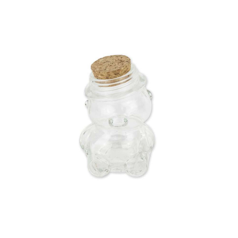 Contenant ourson en verre & bouchon liège-8x6cm -