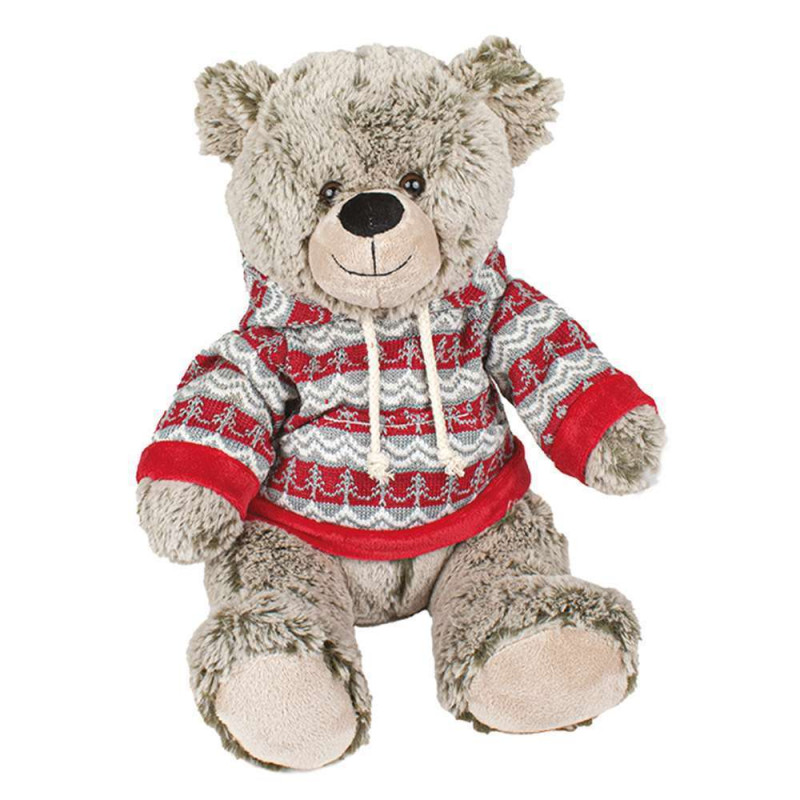Peluche Ours Beige Pull Rouge D40cm