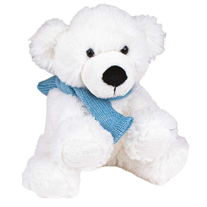 Peluche Ours Blanc Echarpe Bleue D25cm