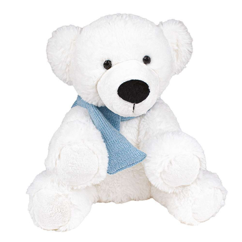 Peluche Ours Blanc Echarpe Bleue D40cm