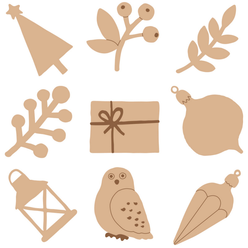 Set de 27 mini-silhouettes en bois Woodsy Christma