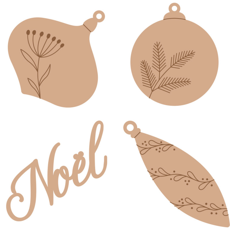 Set de 12 mini-silhouettes en bois, forme de boule