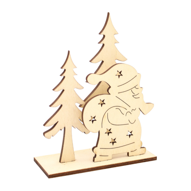 Scène de Noël en bois à décorer, Père Noël et sapi