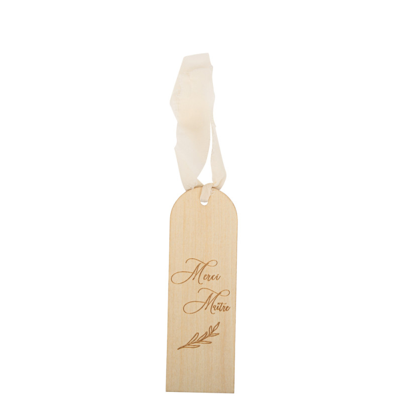 Marque-Page Merci Maître en bois 15 x5cm + Ruban E
