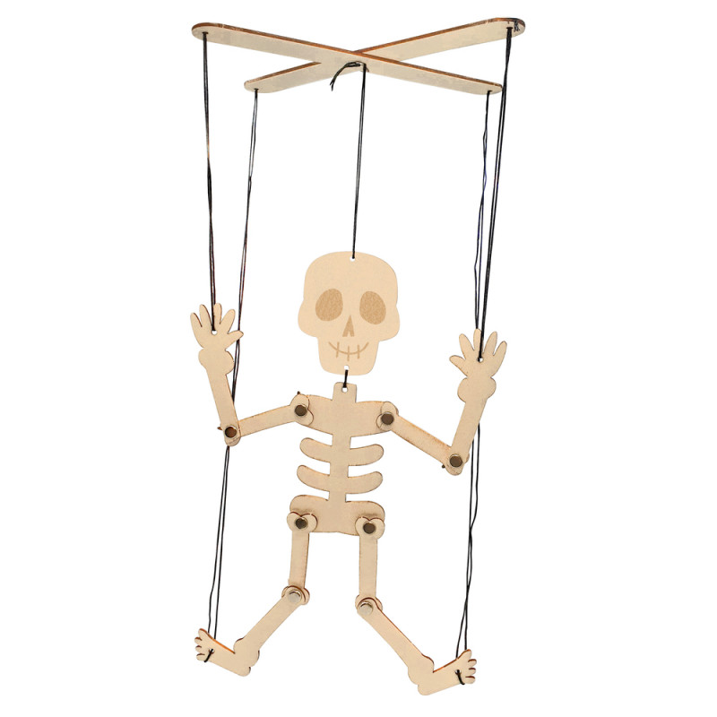 Marionnette Squelette d'Halloween en bois L. 19. 0