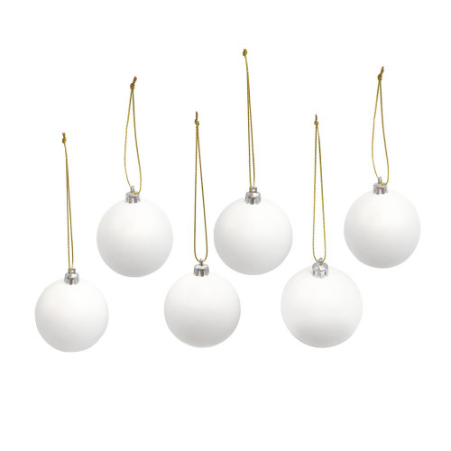 6 boules en plastique DIY à décorer, coloris blanc