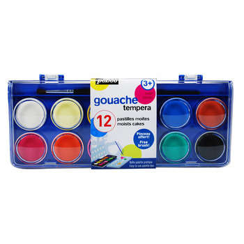 Boîte 12 pastilles de gouache diam 30mm avec pince