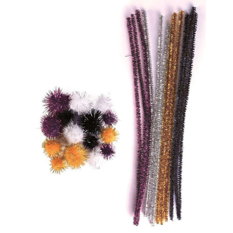 Assortiment pompons et chenilles métallisées (x47)