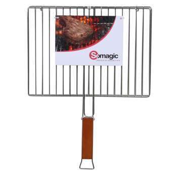 Grille double avec manche en bois en acier chromé