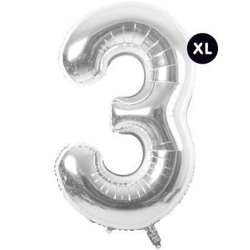 Ballon aluminium chiffre 3 argenté, haut. 86 cm