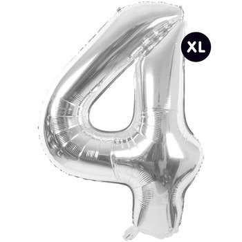 Ballon aluminium chiffre 4 argenté, haut. 86 cm