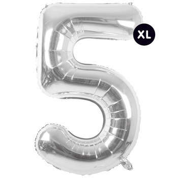 Ballon aluminium chiffre 5 argenté, haut. 86 cm