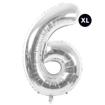 Ballon aluminium chiffre 6 argenté, haut. 86 cm