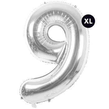 Ballon aluminium chiffre 9 argenté, haut. 86 cm