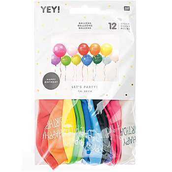 Ballons Happy birthday couleurs mixées, H. 30 cm,
