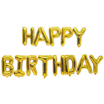 Ballons aluminium Happy Birthday 13 caratères doré