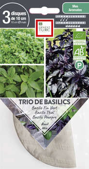 Graines de Trio de basilics Bio en disque pré-semé