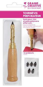 Tournevis perforateur cuir avec 6 embouts