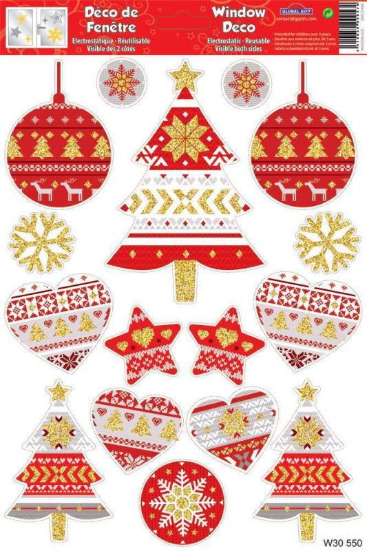 Stickers Fenêtre Noël 21 x 30 cm - Différents thèm
