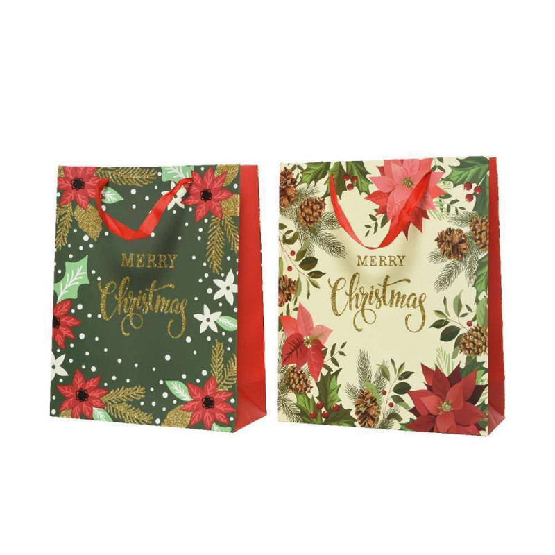 Sac cadeau papier Poinsettia -