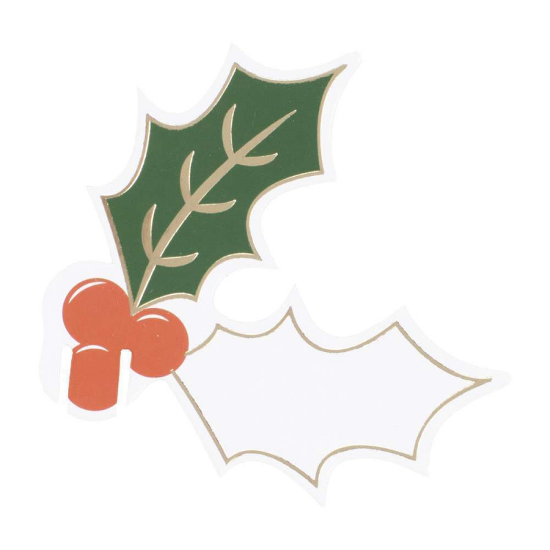 Etiquettes verre de Noël houx (x12)