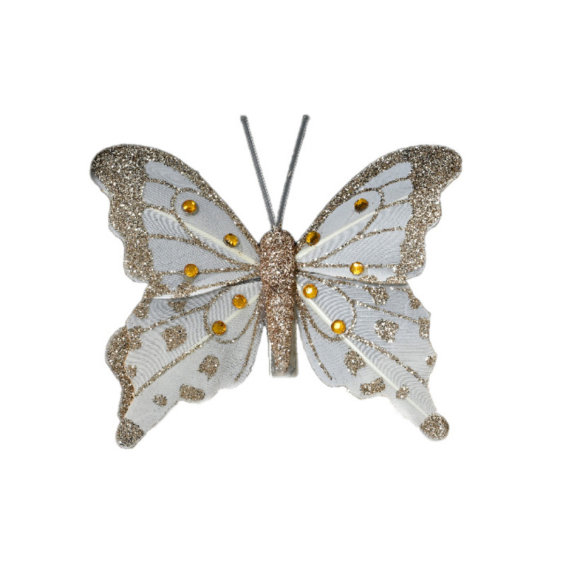Papillon Plume coloris Or pour déco d'intérieur 8X
