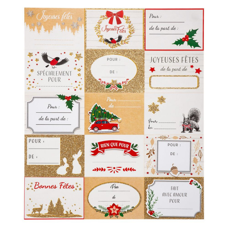 Étiquettes paquets cadeaux pop-up 'Noël traditionn