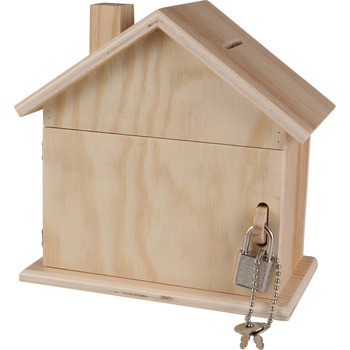 Tirelire Maison caden. clés : bois, 15x8x14,5