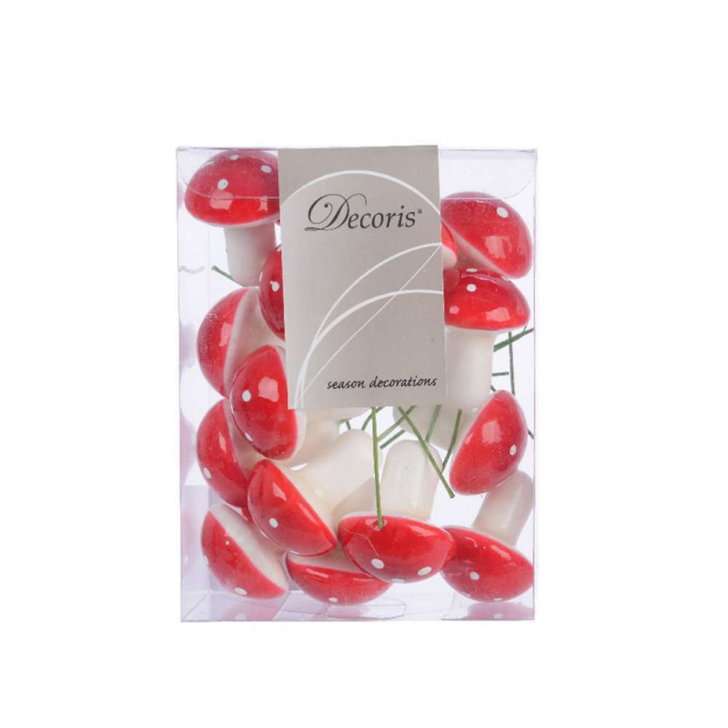 Boîte, champignon en mousse, coloris rouge et blan